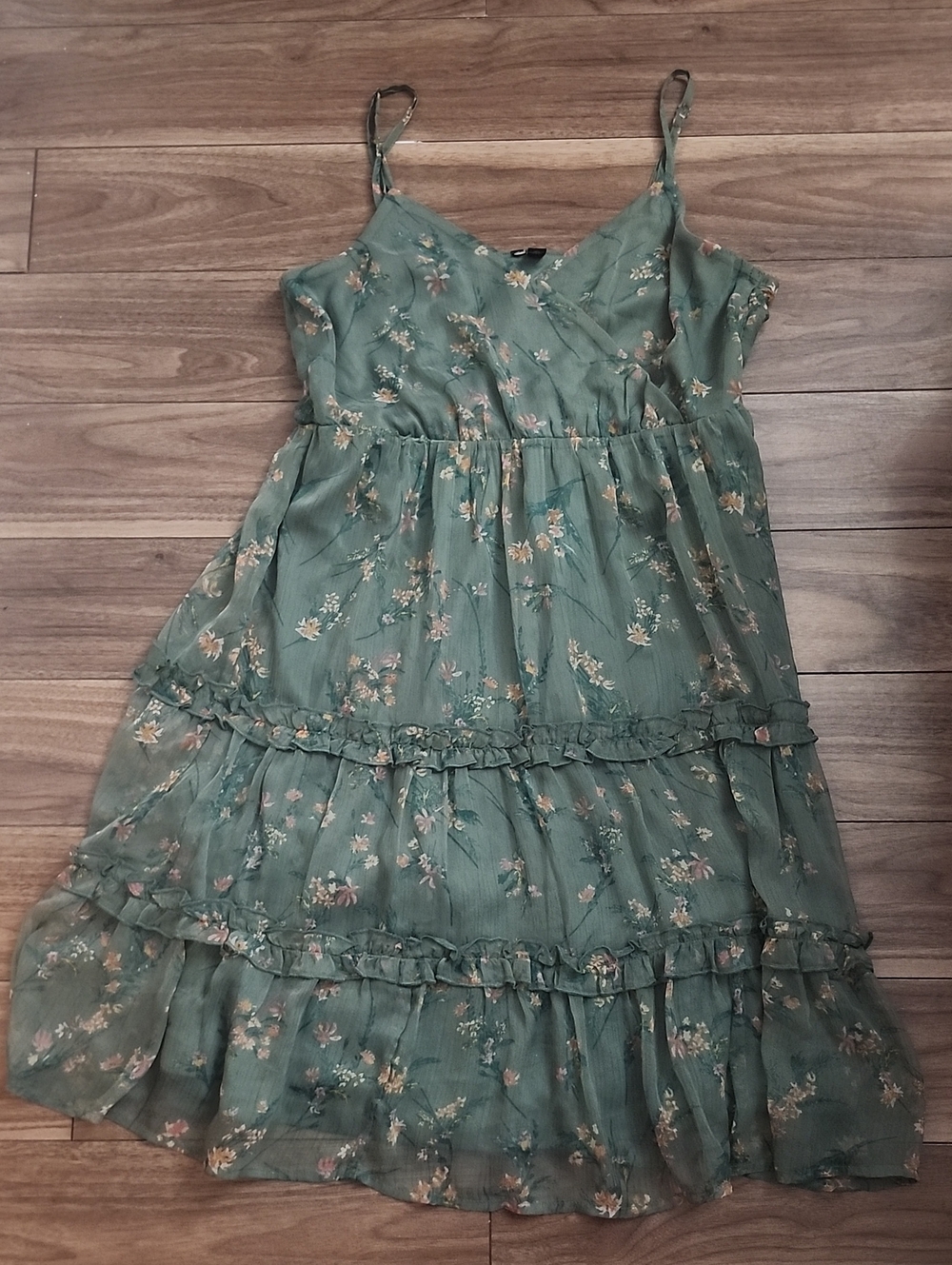 🔥 Green Floral Strap Tiered Sundress